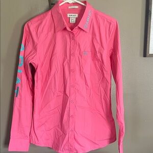 Ariat Bright Pink Button-Down Shirt with Teal Accent